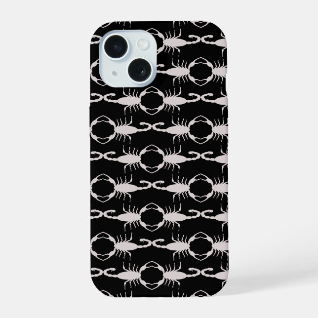 Gothic White Wedding Scorpions Patterned iPhone 15 Case (Back)