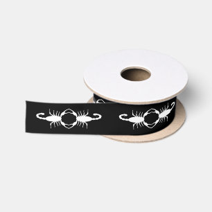 Gothic White Wedding Scorpions Patterned Satin Ribbon