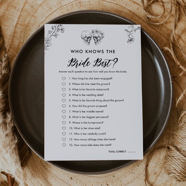 Gothic Who Knows the Bride Best Bridal Game Card (Creator Uploaded)