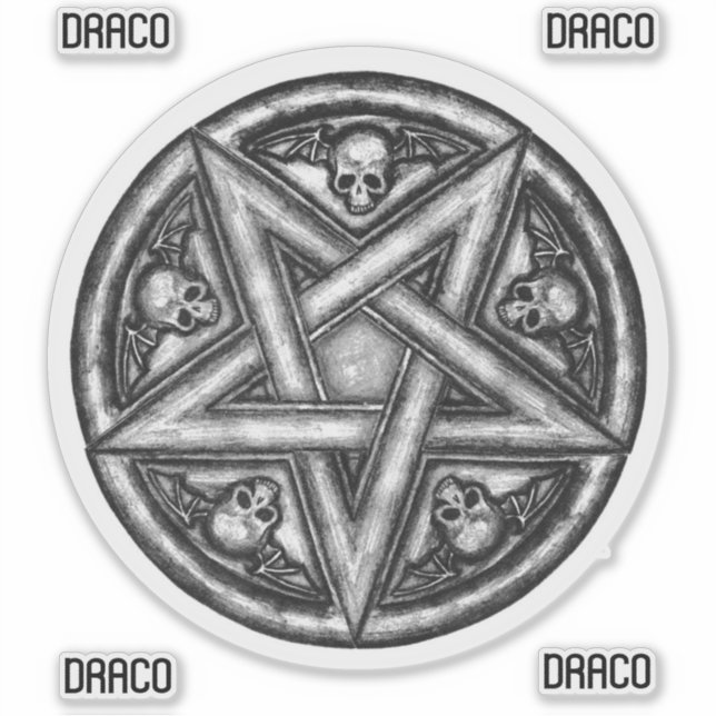 Gothic Wicca Pentagram Skulls Vinyl Cutout Sticker (Front)