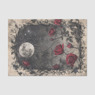 Gothic Window Full Moon Red Roses Tissue Paper