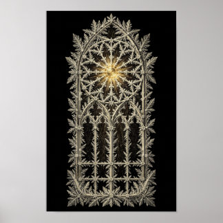 Gothic Window of Frost with Gold Rose Centre Poster