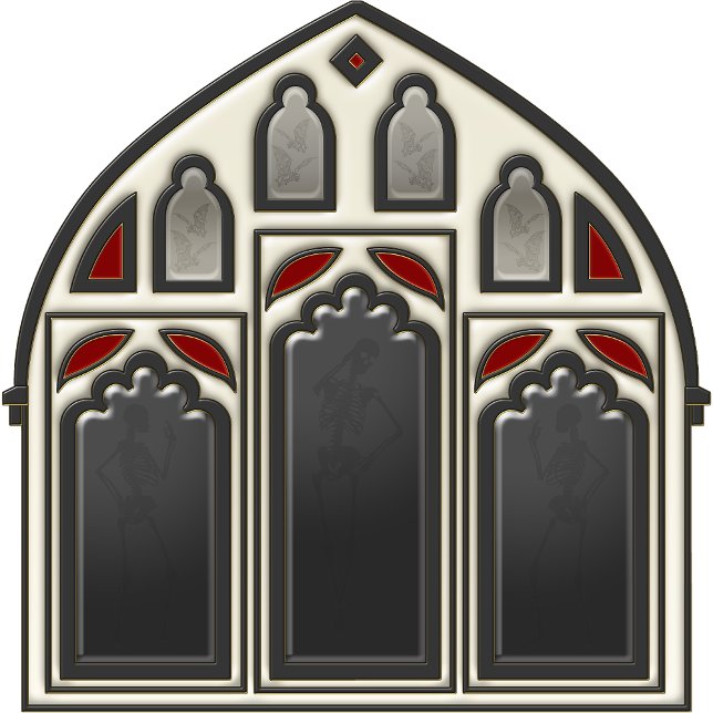 Gothic Window w/ Skeletons & Bats on Black Bath Mat (Look in glass panes to see the bats and skeletons.)