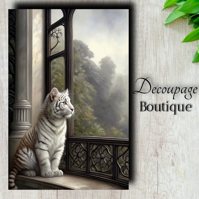 Gothic Window White Tiger Decoupage Tissue Paper (Gothic Window White Tiger Decoupage Tissue Paper)