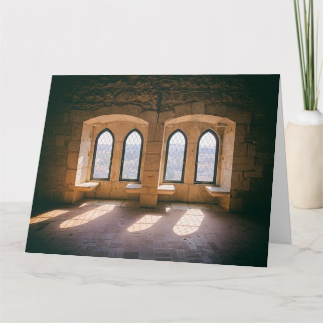 Gothic windows in Leiria Castle Palatial Residence Thank You Card (Front)