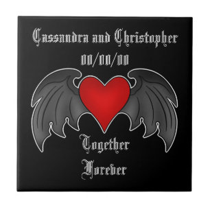 Gothic winged heart together forever tile