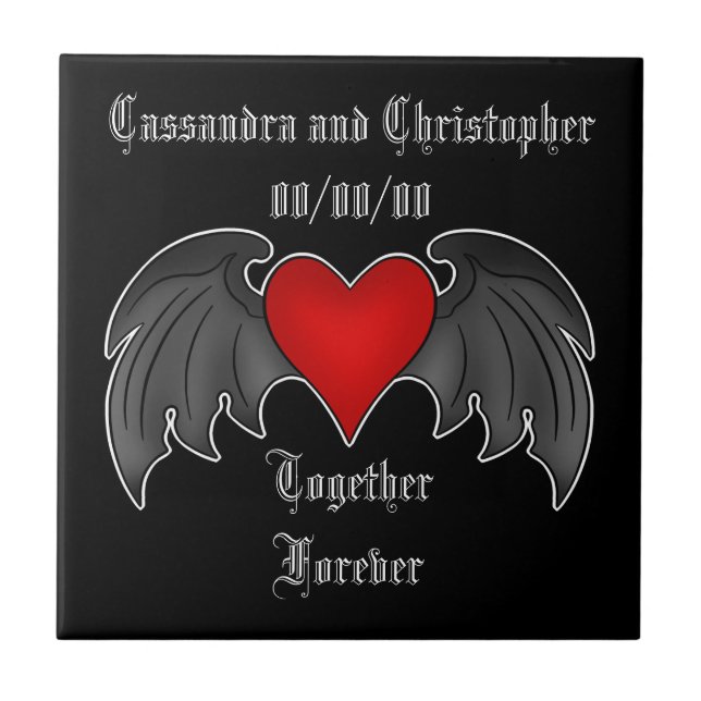 Gothic winged heart together forever tile (Front)