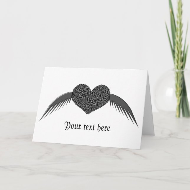 Gothic Winged Love Heart Custom Greeting Card (Front)