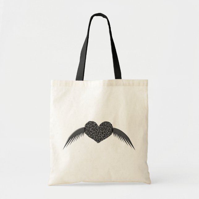 Gothic Winged Love Heart Tote Bag (Front)