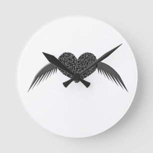 Gothic Winged Love Heart Wall Clock