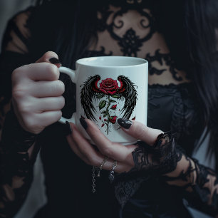 Gothic Winged Red Rose Large Coffee Mug