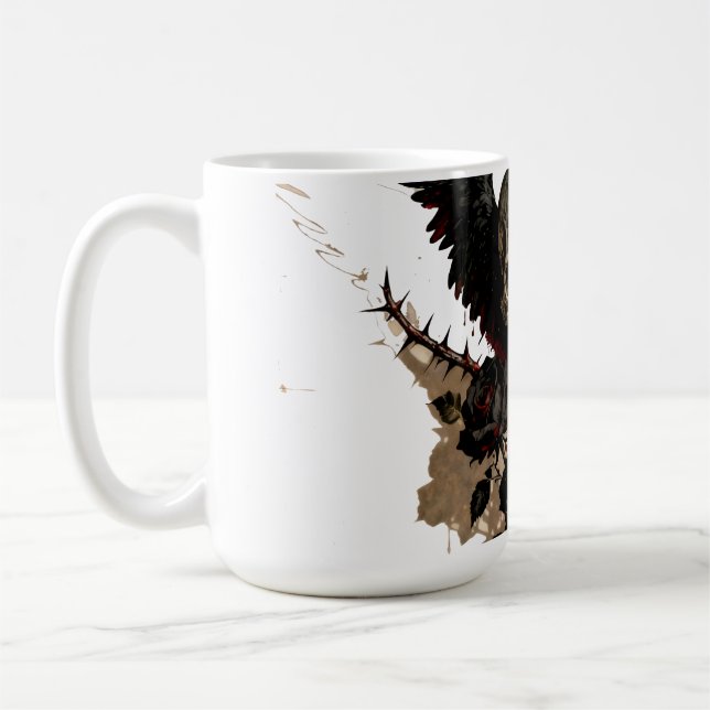 Gothic Winged Skull and Red Roses Coffee Mug (Left)