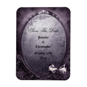 Gothic Winged Skull Purple Save The Date Wedding Magnet