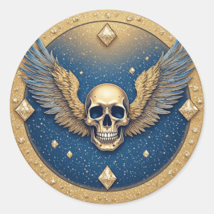 ☠️ Gothic Winged Skull Symbol For Motorcycle Fans  Classic Round Sticker
