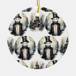 Gothic winter snowman ceramic tree decoration