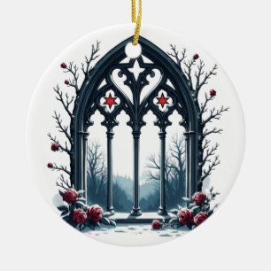 Gothic Winter Window with Roses Ceramic Tree Decoration