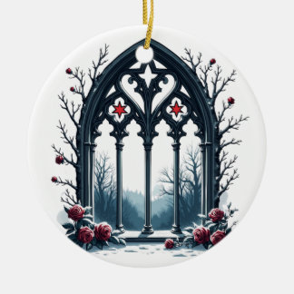 Gothic Winter Window with Roses Ceramic Tree Decoration