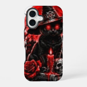 Gothic Witch Black Cat Halloween Skull Candle Desi iPhone 16 Case
