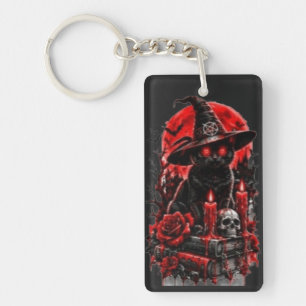 Gothic Witch Black Cat Halloween Skull Candle Desi Key Ring