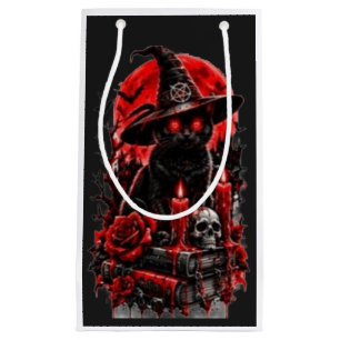 Gothic Witch Black Cat Halloween Skull Candle Desi Small Gift Bag