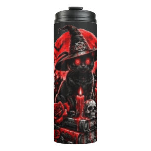 Gothic Witch Black Cat Halloween Skull Candle Desi Thermal Tumbler
