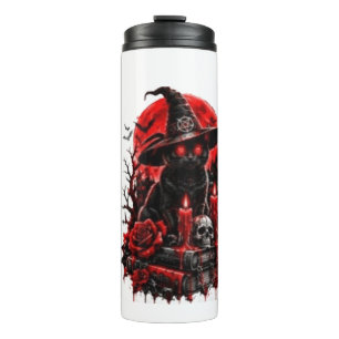 Gothic Witch Black Cat Halloween Skull Candle Desi Thermal Tumbler