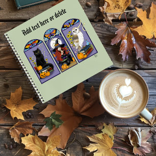 Gothic Witch Black Cat Owl Halloween Art Nouveau Notebook