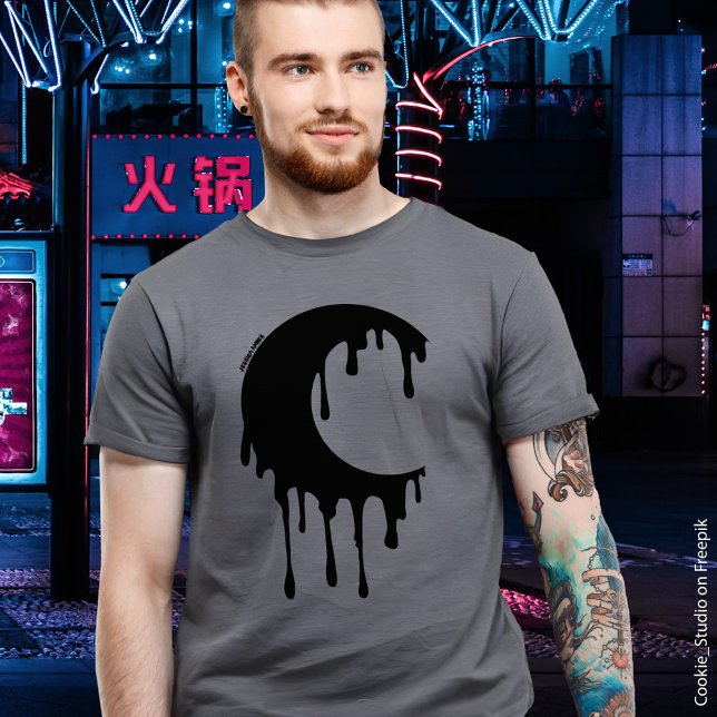 Gothic Witch Black Dripping Moon Silhouette T-Shirt (In Situ. Image by cookie_studio on Freepik)