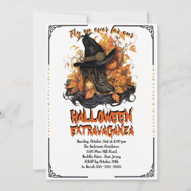 Gothic Witch Boots Haloween Invitation (Front)