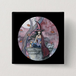 Gothic Witch Cat Halloween Button, Pin