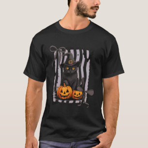 Gothic Witch Cat Jack O Lantern Bats Spider Cute H T-Shirt