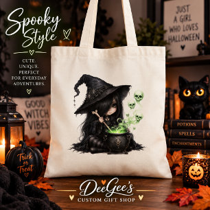Gothic Witch Girl Cauldron Halloween Tote Bag