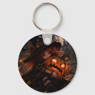 Gothic Witch & Halloween Pumpkin Pillow Key Ring