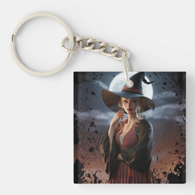 Gothic Witch Magic Coaster Key Ring (Front)