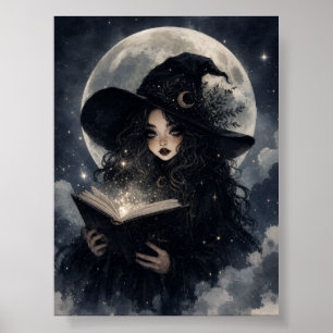 Gothic Witch Nature Full Moon design Poster