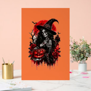 Gothic Witch Pumpkin Halloween Black Cat Spooky De Acrylic Sign