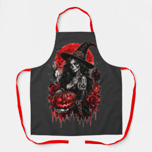 Gothic Witch Pumpkin Halloween Black Cat Spooky De Apron