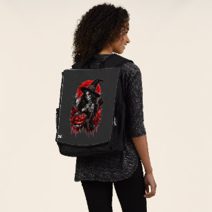 Gothic Witch Pumpkin Halloween Black Cat Spooky De Backpack