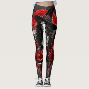 Gothic Witch Pumpkin Halloween Black Cat Spooky De Leggings
