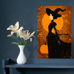 Gothic Witch Pumpkin Halloween Elegant Art Nouveau Poster