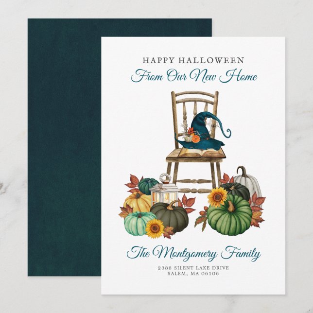Gothic Witch Pumpkins Halloween New Home Moving Announcement (Front/Back)