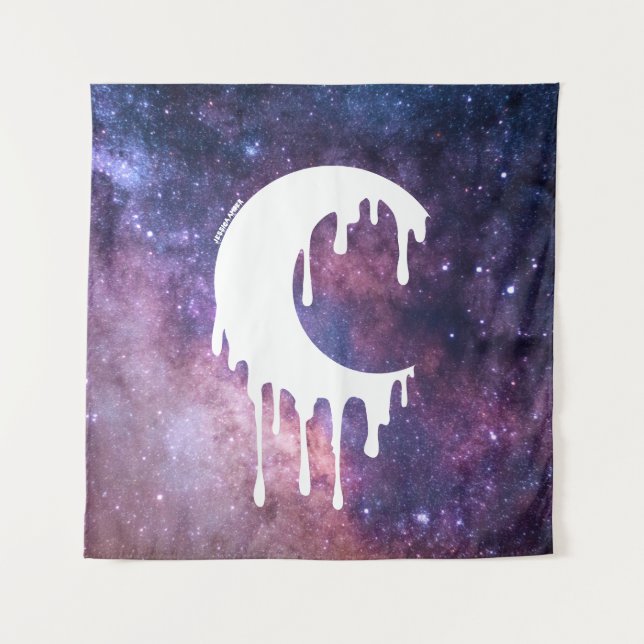 Gothic Witch White Dripping Moon Silhouette Galaxy Tapestry (Front)
