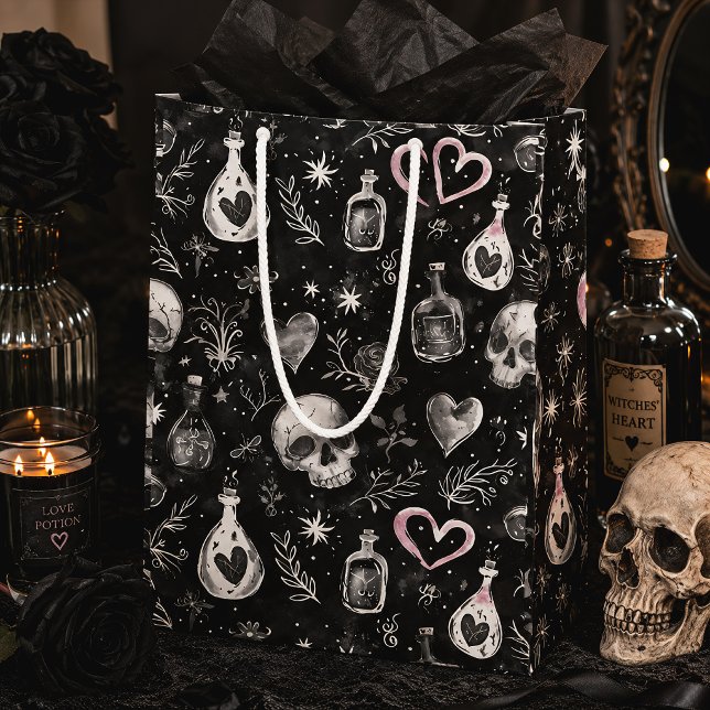 Gothic Witchcraft Love Potion Skull hearts Medium Gift Bag (Creator Uploaded)