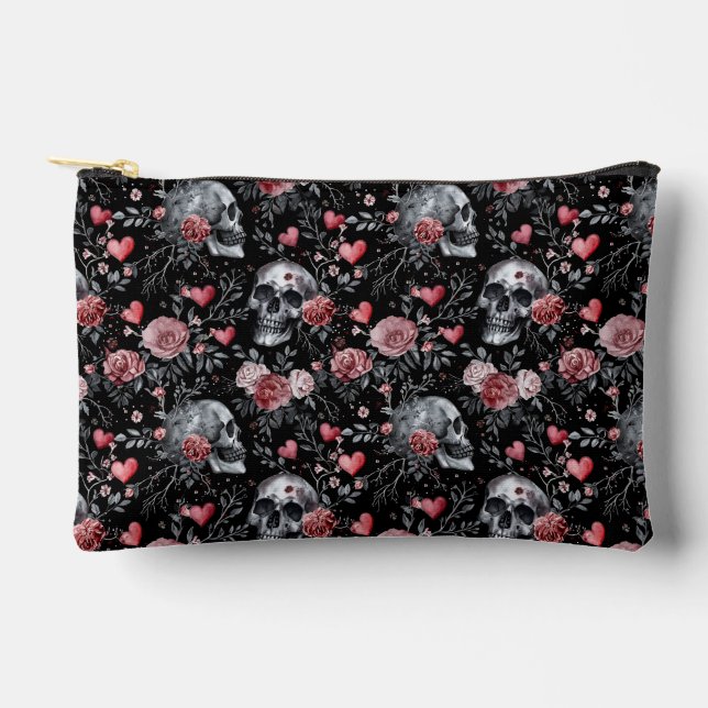 Gothic Witchcraft Skulls with Roses Accessory Pouch (Front)