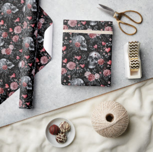 Gothic Witchcraft Skulls with Roses Wrapping Paper