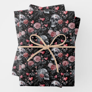 Gothic Witchcraft Skulls with Roses  Wrapping Paper Sheet