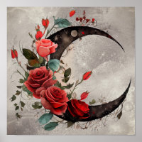Gothic Witchery | Dark Crescent Moon and Red Roses