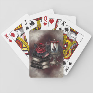 Gothic Witchery   Dark Red Witchy Tomes and Candle Playing Cards