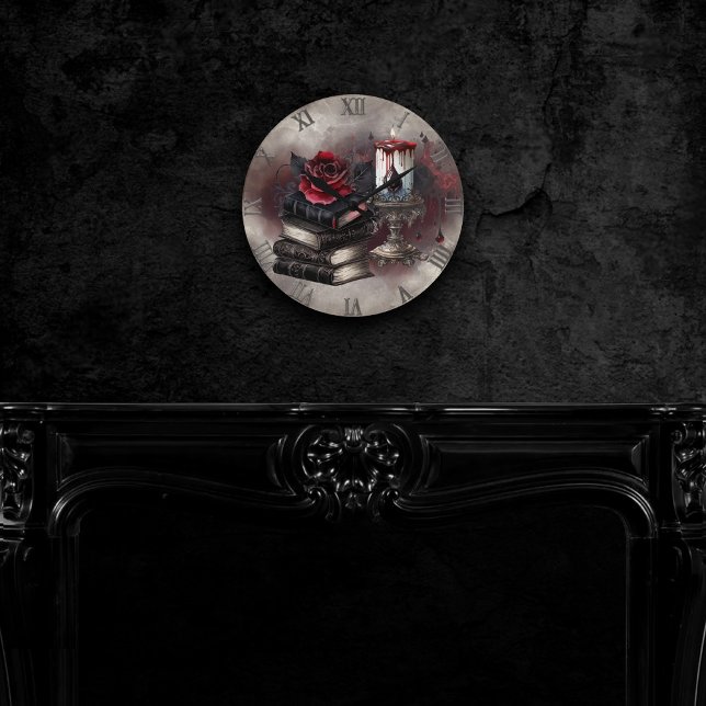 Gothic Witchery | Dark Red Witchy Tomes and Candle Round Clock (Creator Uploaded)
