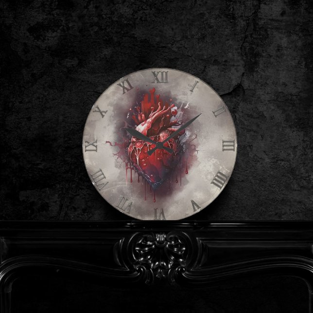 Gothic Witchery | Shadowy Heart with Bleeding Drip Round Clock (Creator Uploaded)